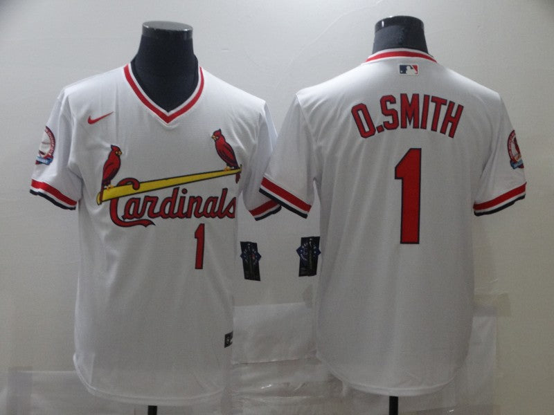 Custom Cardinals 1 O.Smith White Throwback Jersey