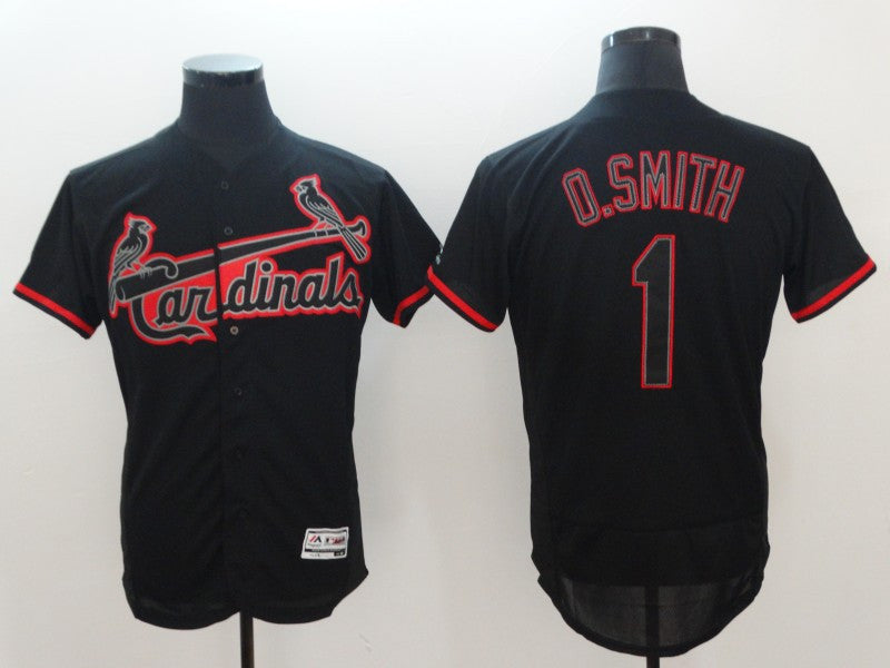 Custom Cardinals 1 Ozzie Smith Black Flexbase Jersey