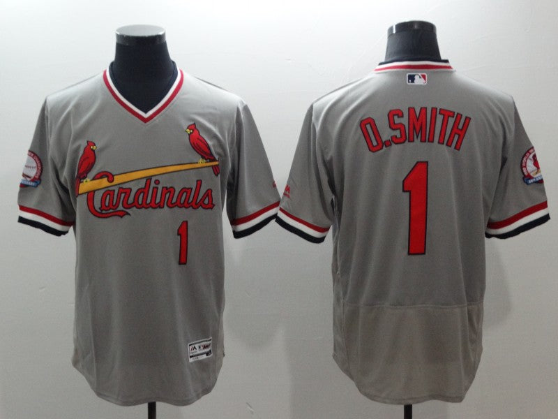Custom Cardinals 1 Ozzie Smith Grey Cooperstown Collection Flexbase Jersey