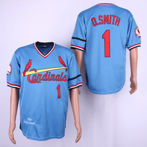 Custom Cardinals 1 Ozzie Smith Light Blue 1982 Throwback Jersey