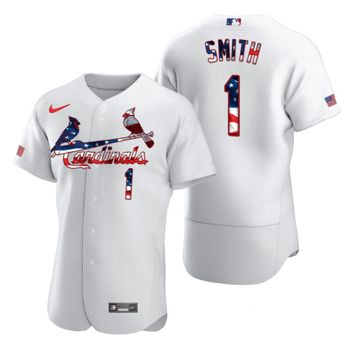 Custom Cardinals 1 Ozzie Smith White USA Flag Fashion Cool Base Jersey