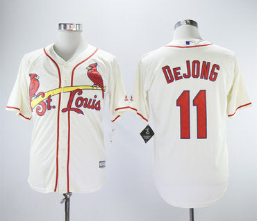 Custom Cardinals 11 Paul DeJong Cream Cool Base Jersey