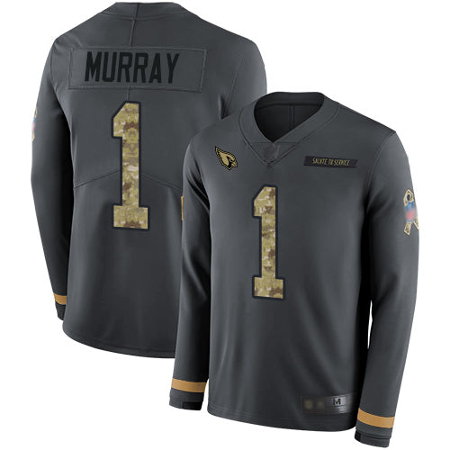 Custom Cardinals #1 Kyler Murray Anthracite Salute to Service Men’s Stitched Football Limited Therma Long Sleeve Jersey