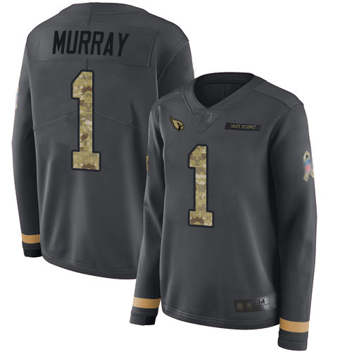 Custom Cardinals #1 Kyler Murray Anthracite Salute to Service Women’s Stitched Football Limited Therma Long Sleeve Jersey