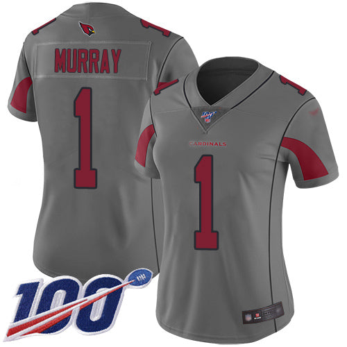 Custom Cardinals #1 Kyler Murray Silver Women’s Stitched Football Limited Inverted Legend 100th Season Jersey