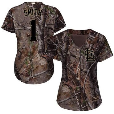 Custom Cardinals #1 Ozzie Smith Camo Realtree Collection Cool Base Women’s Stitched Baseball Jersey