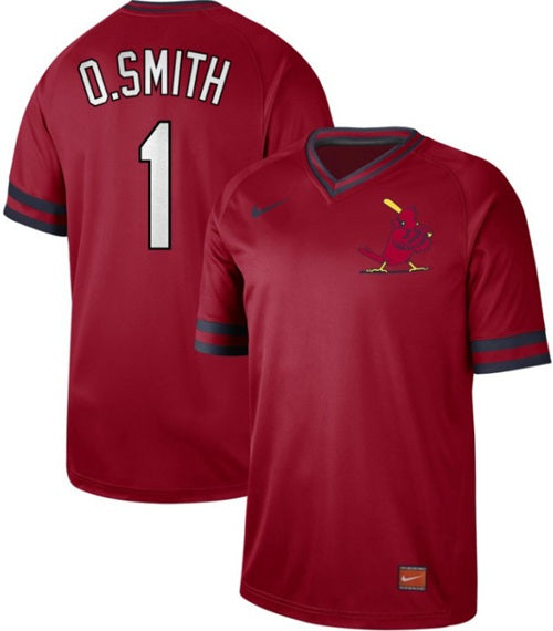 Custom Cardinals #1 Ozzie Smith Red Cooperstown Collection Stitched Baseball Jersey