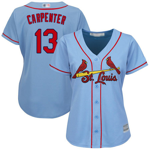 Custom Cardinals #13 Matt Carpenter Light Blue Alternate Women’s Stitched Baseball Jersey