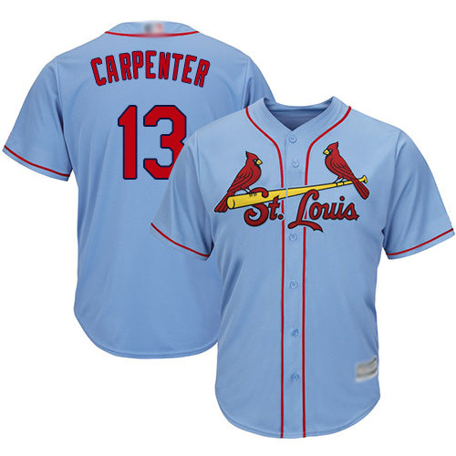Custom Cardinals #13 Matt Carpenter Light Blue Cool Base Stitched Youth Baseball Jersey