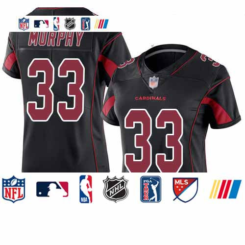 Custom Cardinals #33 Byron Murphy Black Women’s Stitched Football Limited Rush Jersey
