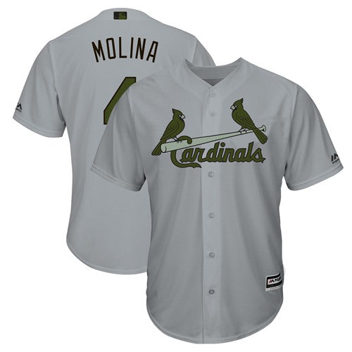 Custom Cardinals #4 Yadier Molina Grey New Cool Base 2018 Memorial Day Stitched Baseball Jersey