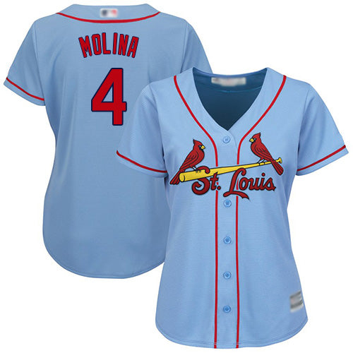Custom Cardinals #4 Yadier Molina Light Blue Alternate Women’s Stitched Baseball Jersey