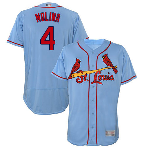 Custom Cardinals #4 Yadier Molina Light Blue Flexbase Collection Stitched Baseball Jersey