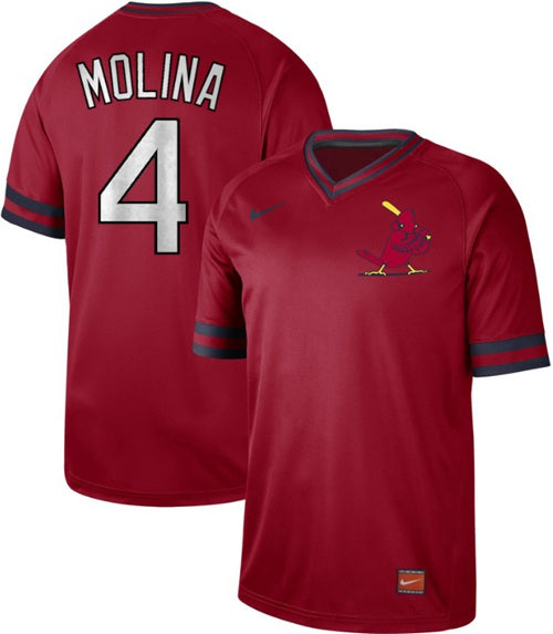 Custom Cardinals #4 Yadier Molina Red Cooperstown Collection Stitched Baseball Jersey