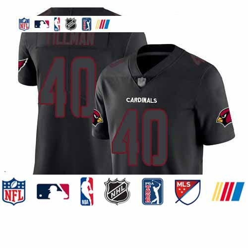 Custom Cardinals #40 Pat Tillman Black Men’s Stitched Football Limited Rush Impact Jersey