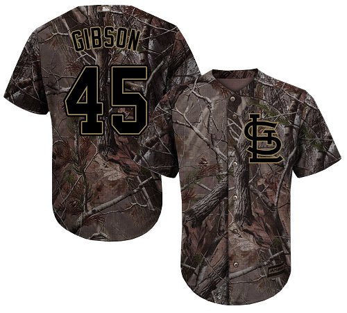 Custom Cardinals #45 Bob Gibson Camo Realtree Collection Cool Base Stitched Baseball Jersey
