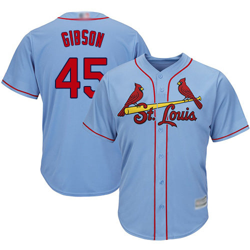 Custom Cardinals #45 Bob Gibson Light Blue Cool Base Stitched Youth Baseball Jersey