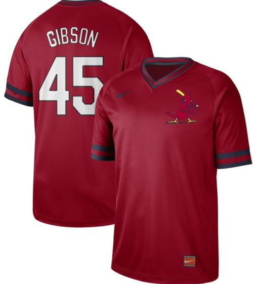 Custom Cardinals #45 Bob Gibson Red Cooperstown Collection Stitched Baseball Jersey