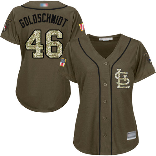 Custom Cardinals #46 Paul Goldschmidt Green Salute to Service Women’s Stitched Baseball Jersey