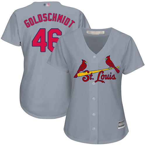 Custom Cardinals #46 Paul Goldschmidt Grey Road Women’s Stitched Baseball Jersey