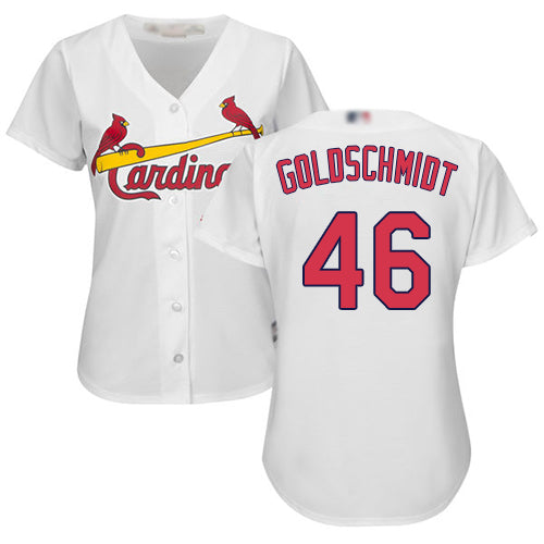 Custom Cardinals #46 Paul Goldschmidt White Home Women’s Stitched Baseball Jersey