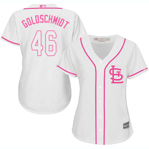Custom Cardinals #46 Paul Goldschmidt White Pink Fashion Women’s Stitched Baseball Jersey