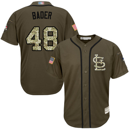 Custom Cardinals #48 Harrison Bader Green Salute to Service Stitched Youth Baseball Jersey