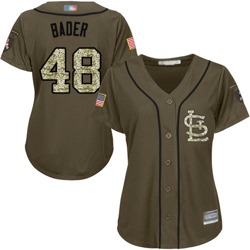 Custom Cardinals #48 Harrison Bader Green Salute to Service Women’s Stitched Baseball Jersey