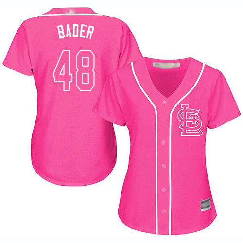Custom Cardinals #48 Harrison Bader Pink Fashion Women’s Stitched Baseball Jersey