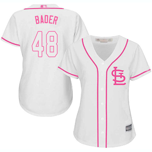 Custom Cardinals #48 Harrison Bader White Pink Fashion Women’s Stitched Baseball Jersey