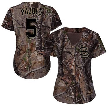 Custom Cardinals #5 Albert Pujols Camo Realtree Collection Cool Base Women’s Stitched Baseball Jersey