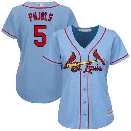Custom Cardinals #5 Albert Pujols Light Blue Alternate Women’s Stitched Baseball Jersey