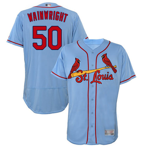 Custom Cardinals #50 Adam Wainwright Light Blue Flexbase Collection Stitched Baseball Jersey