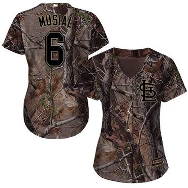 Custom Cardinals #6 Stan Musial Camo Realtree Collection Cool Base Women’s Stitched Baseball Jersey