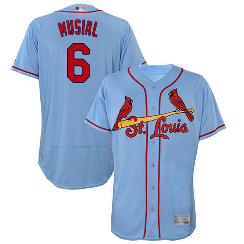 Custom Cardinals #6 Stan Musial Light Blue Flexbase Collection Stitched Baseball Jersey