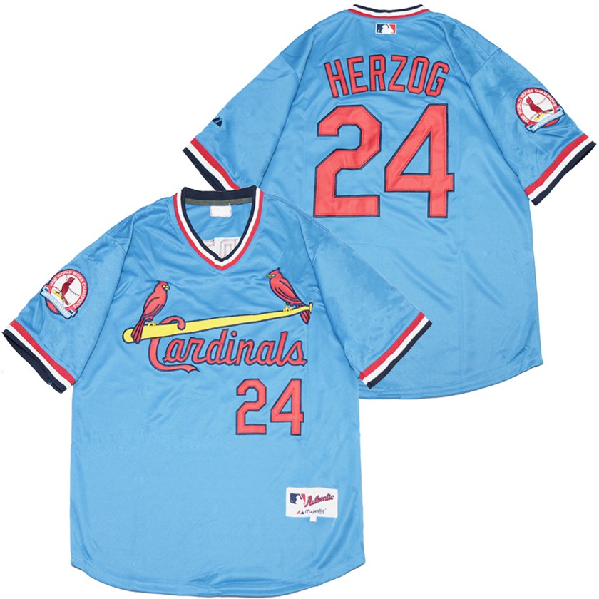 Custom Cardinals 24 Whitey Herzog Blue Throwback Jersey