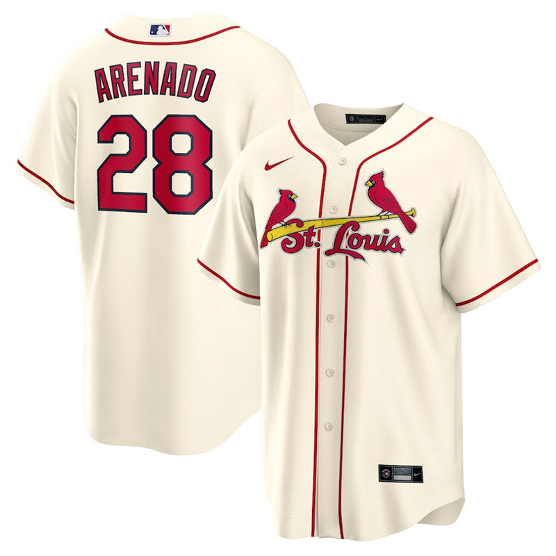 Custom Cardinals 28 Nolan Arenado Cream Cool Base Jersey