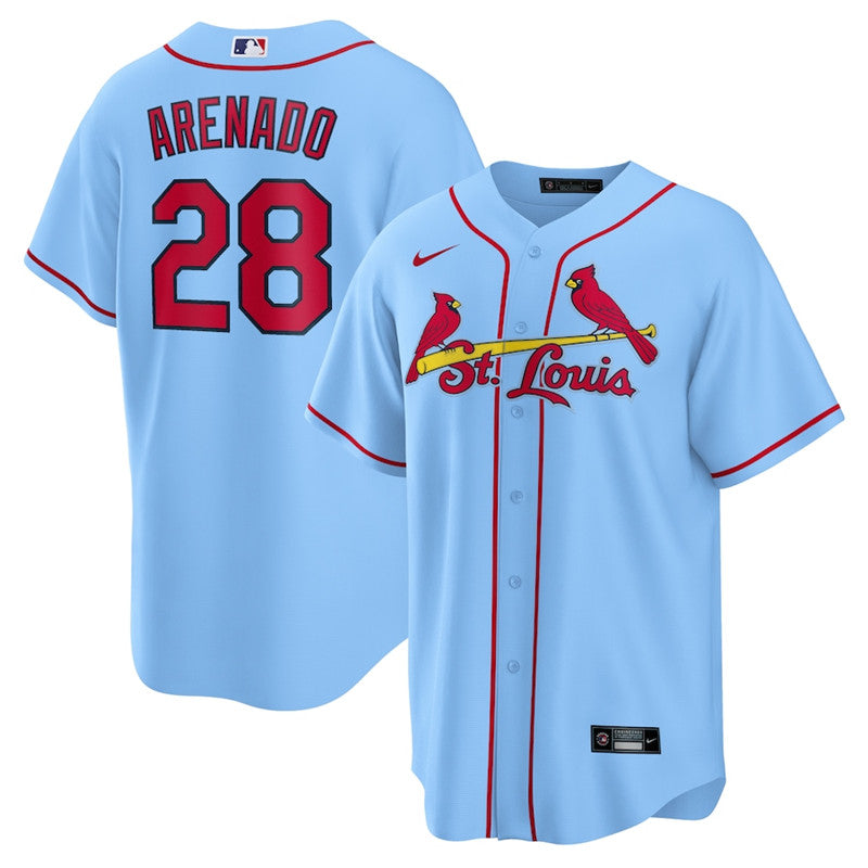 Custom Cardinals 28 Nolan Arenado Light Blue Cool Base Jersey