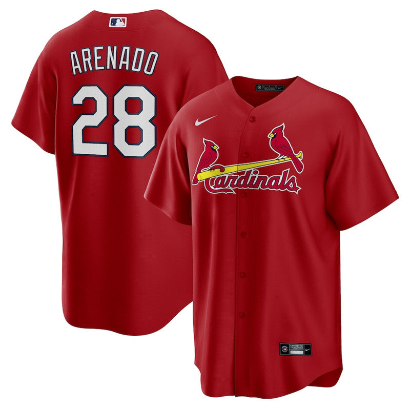 Custom Cardinals 28 Nolan Arenado Red Cool Base Jersey