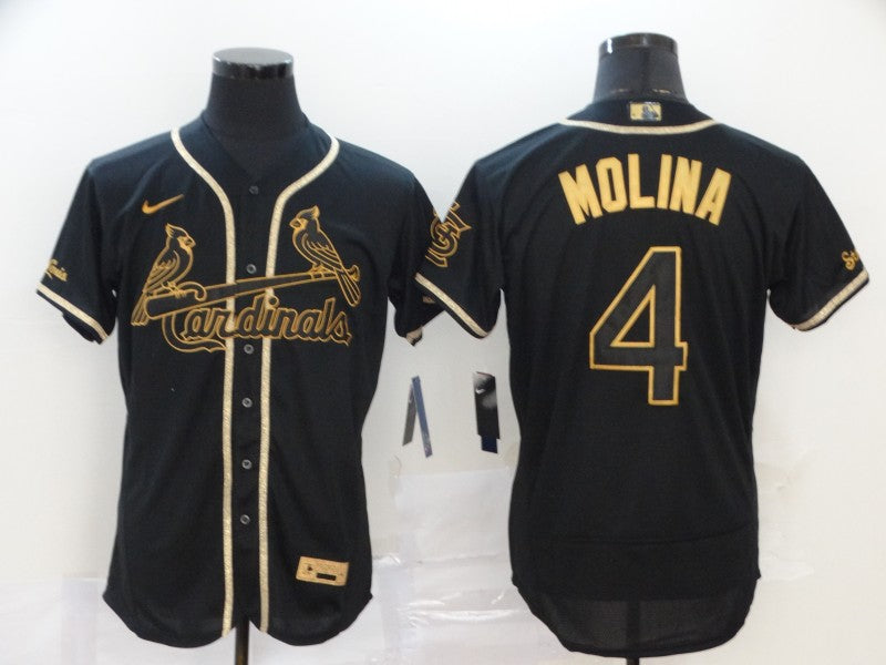 Custom Cardinals 4 Yadier Molina Black Gold Flexbase Jersey
