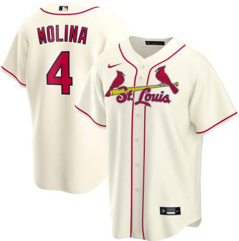 Custom Cardinals 4 Yadier Molina Cream 2020 Cool Base Jersey