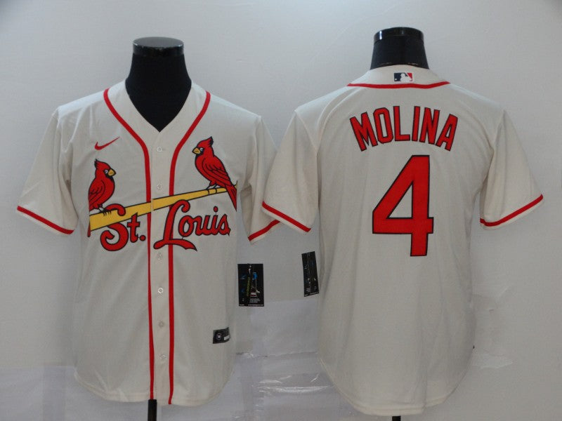 Custom Cardinals 4 Yadier Molina Cream 2020 Cool Base Jersey
