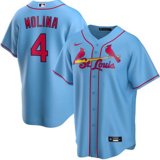 Custom Cardinals 4 Yadier Molina Light Blue 2020 Cool Base Jersey