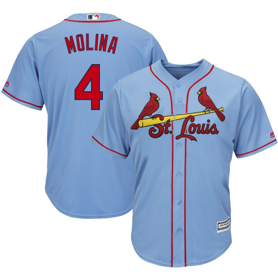 Custom Cardinals 4 Yadier Molina Light Blue Cool Base Jersey