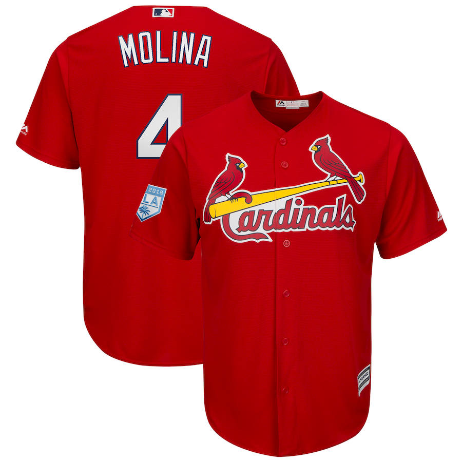 Custom Cardinals 4 Yadier Molina Red 2019 Spring Training Cool Base Jersey