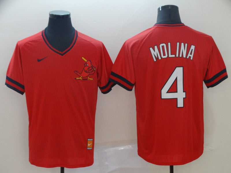 Custom Cardinals 4 Yadier Molina Red Throwback Jersey
