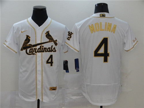 Custom Cardinals 4 Yadier Molina White Gold Flexbase Jersey