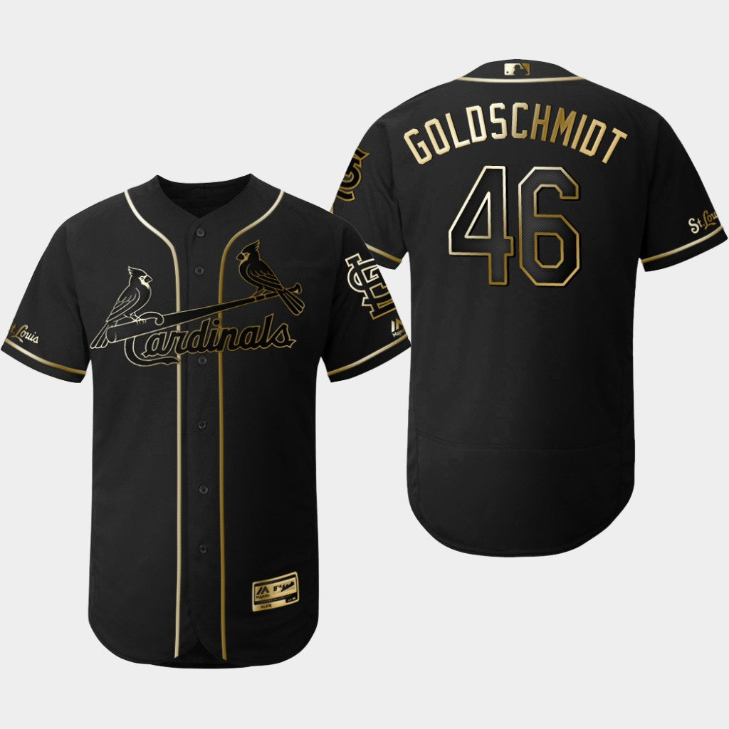 Custom Cardinals 46 Paul Goldschmidt Black Gold Flexbase Jersey