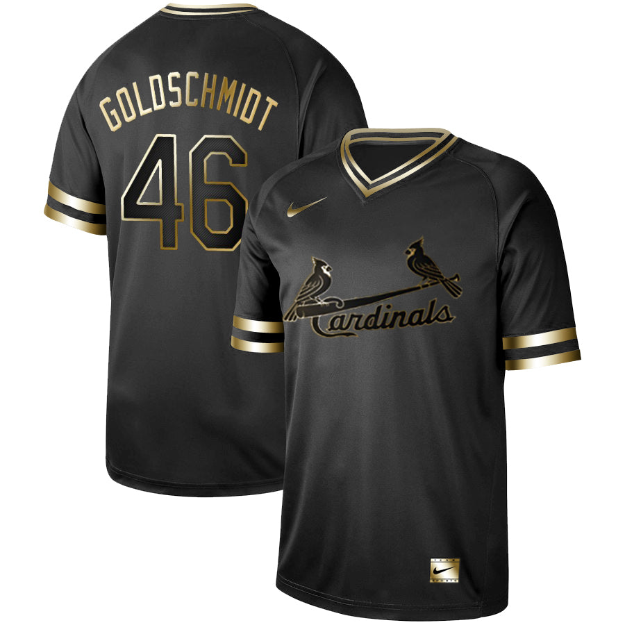 Custom Cardinals 46 Paul Goldschmidt Black Gold Cooperstown Collection Legend V Neck Jersey
