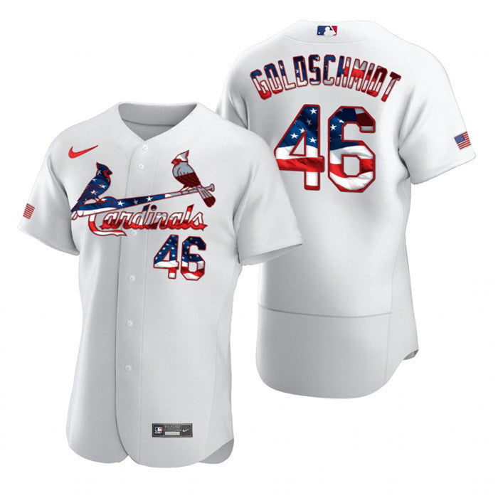 Custom Cardinals 46 Paul Goldschmidt White USA Flag Fashion Cool Base Jersey